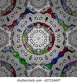 Unusual vector ornament decoration. Boho abstract seamless pattern. Intricate floral design element for wallpaper, gift paper, fabric print, furniture. Colorful colored tile mandala on a background.