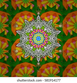 Unusual vector ornament decoration. Colorful colored tile mandala on a background. Boho abstract seamless pattern. Intricate floral design element for wallpaper, gift paper, fabric print, furniture.