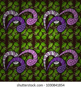 Unusual vector ornament decoration. Intricate floral design element for wallpaper, paper, fabric print. Colorful colored tile mandala on a green, brown, black colors. Boho abstract seamless pattern.