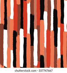 Unusual vector painted seamless pattern, brush strokes. Grunge geometric background. Distress texture. White, black and pink vertical stripes irregular design. Wallpaper, fabric print, furniture.