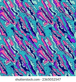 Unusual vector seamless pattern with colorful abstract wave lines and elements