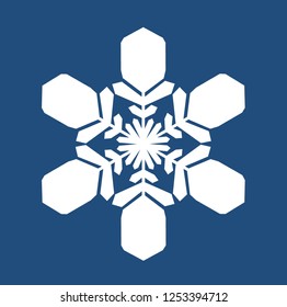 Unusual vector white snowflake on a blue background