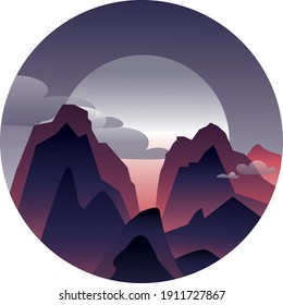 Trabajo vectorial inusual con montañas. Se utilizaron bonitos gradientes. Se puede utilizar como decoración en páginas web.