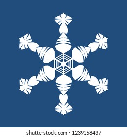Unusual white vector snowflake on a blue background