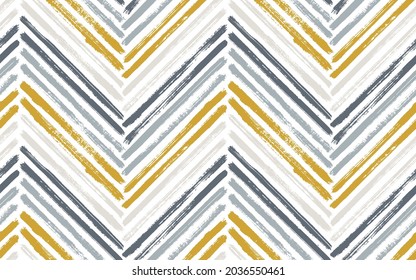 Unusual zig zag interior print vector seamless pattern. Paintbrush strokes geometric stripes. Hand drawn paint texture zig zag chevron wrapping. Watercolor fabric print seamless design.