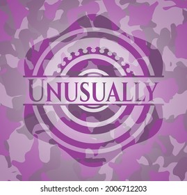 Unusually pink and purple camouflaged emblem. Vector Illustration. Detailed. 