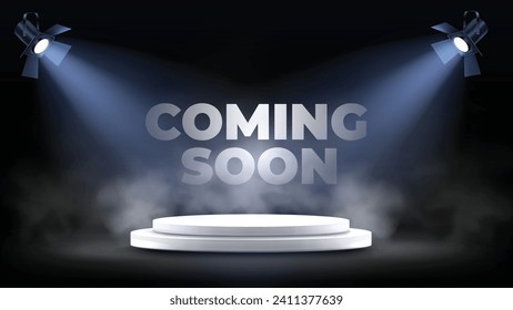 Unveiling Innovation: A Stage Illuminated for the Future. Lights, Camera, Mystery! A Spotlight Shines on the Next Big Thing! Get ready for the future with our sleek and modern Coming Soon design. svg