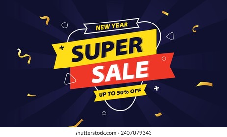 "Unveiling our New Year Super Sale banner template! Captivate shoppers with this attention-grabbing design, igniting a shopping frenzy and boosting sales to new heights as the year begins."