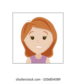 Unwanted hair on face on cheekbones. Sad cute girl with a cosmetic drawback.