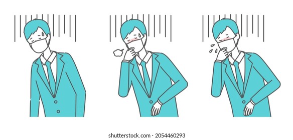 (Unwell, coughing, sneezing) A man in a suit wearing a mask