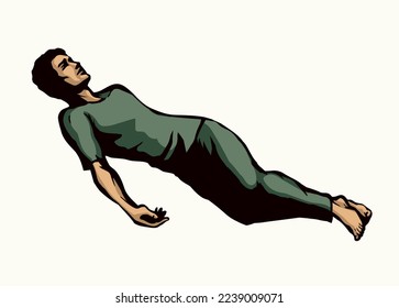 Unwell sleepy sad faint victim boy body relief dream slumber. Outline black hand drawn adult lazy worker guy health leisure drunkard lifestyle symbol. Retro white line art work cartoon character style