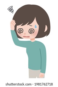 Unwell woman to feel dizzy, vector illustration