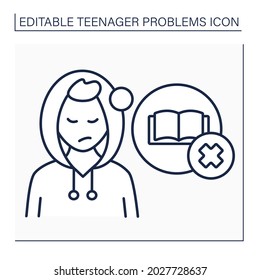 Unwillingness to learn line icon. Self-expression. Protest against school system. Reluctance getting skills. Teenager problem concept. Isolated vector illustration. Editable stroke