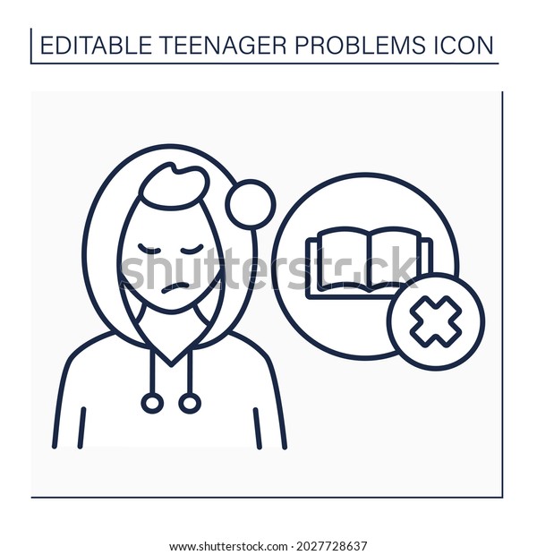 Unwillingness to\
learn line icon. Self-expression. Protest against school system.\
Reluctance getting skills. Teenager problem concept. Isolated\
vector illustration. Editable\
stroke