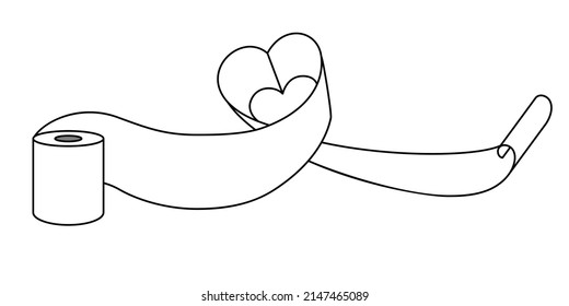 Unwound Roll Of Toilet Paper With Heart. Vector Illustration