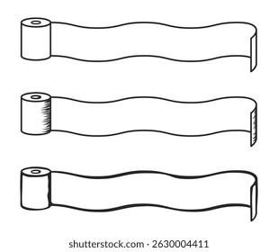 Unwound toilet paper roll illustration on a transparent background. Features a collection of curved toilet paper ribbon banners with a place for text. Vector illustration