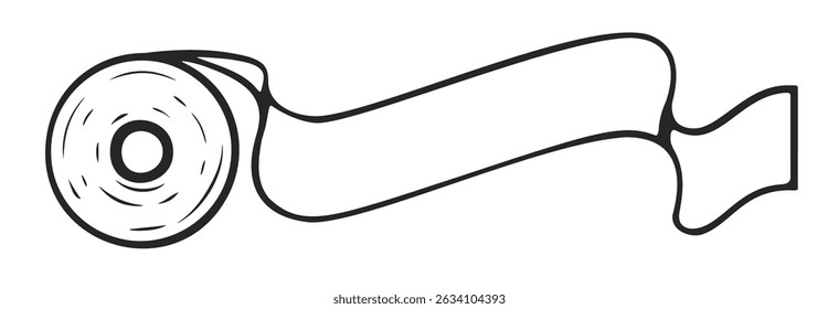 Unwound toilet paper roll illustration on a transparent background. A  curved toilet paper ribbon banner with a place for text. Vector illustration