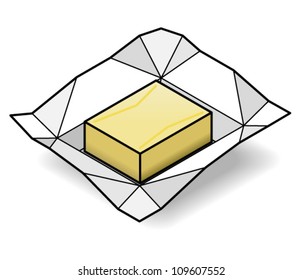 An unwrapped block of butter.