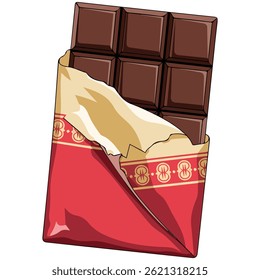 unwrapped chocolate bar shiny foil isolated vector illustration on white background