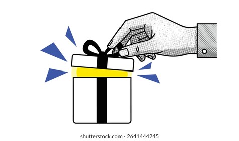 Unwrapping Joy Hand Gesture Revealing Gift Box Surprise and Celebration Concept