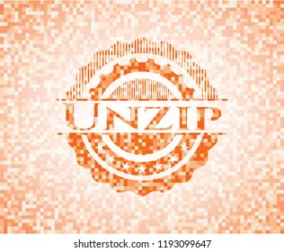 Unzip abstract orange mosaic emblem with background