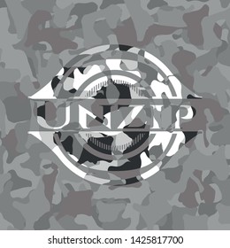 Unzip on grey camouflaged pattern