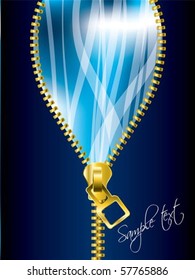 Unzipping cool blue background with transparent ribbons