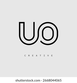 Logotipo de letra creativa de UO: monograma de línea mínima en negro para un diseño de identidad de marca moderno.