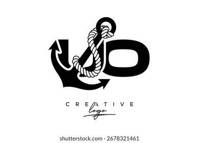 UO Creative Monogram Latter Logo with Anchor and Rope Design
