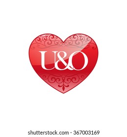 U&O initial letter logo with ornament heart shape