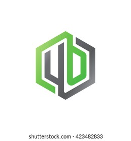 UO initial letters looping linked hexagon logo black gray green