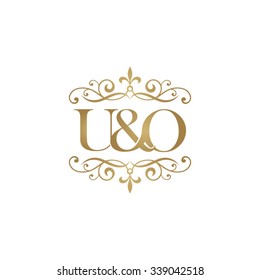 U&O Initial logo. Ornament ampersand monogram golden logo