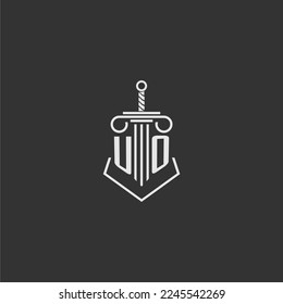 UO initial monogram law firm with sword and pillar logo design