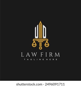 UO initial monogram for lawfirm logo with sword and scale