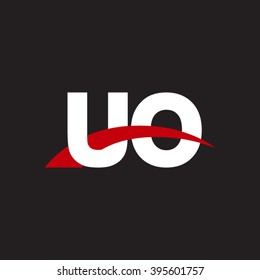 UO initial overlapping swoosh letter logo white red black background