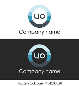 UO letter circle shape icon logo white blue