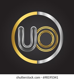 UO Letter logo in a circle. gold and silver colored. Vector design template elements for your business or company identity.