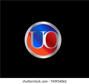 UO Letter logo Design in a circle. Blue Red and silver colored