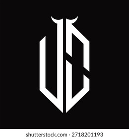 UO-Logo-Monogramm mit Hornform, einzelne schwarz-weiße Designvorlage auf schwarzem Hintergrund