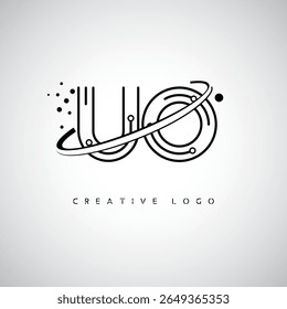 Logotipo de Monograma de Órbita UO - Marca de Letra Mínima Futurista com Linha de Arte Circular, Pontos Inspirados na Tecnologia e Conceito de Movimento Espacial para Identidade de Marca Moderna