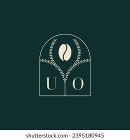 UO Diseño de logotipo único y simple combinación de letras y grano de café
