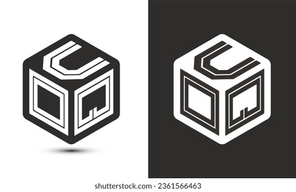 Diseño del logotipo de letras UOQ con el logotipo del cubo ilustrador, logotipo vectorial estilo moderno de superposición de tipos de letra del alfabeto. Icono del logotipo de Premium Business. Color blanco sobre fondo negro