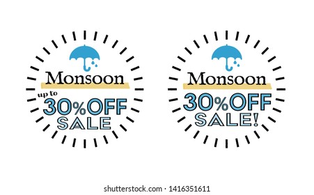 "UP TO 30%OFF" and "30%OFF"advertisement set for "Monsoon sale" , English version.