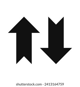Up, down bookmark arrows silhouette icon. A pair of vertical two-way direction symbols. Isolated on a white background.