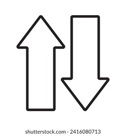Arriba, abajo, las flechas de las flechas de los marcadores son un icono de silueta. Un par de símbolos verticales de dirección bidireccional. Aislado sobre un fondo blanco.