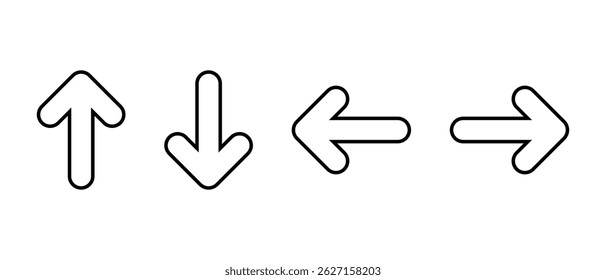 Up, down, left, right arrow outline icon. direction arrows sign symbol. Editable stroke
