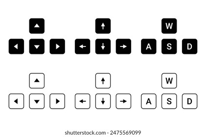 Up, down, right and left arrow icon. ASDW keyboard icon