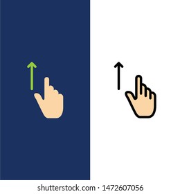 Up, Finger, Gesture, Gestures, Hand  Icons. Flat and Line Filled Icon Set Vector Blue Background