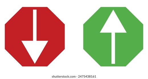 Flechas simples hacia arriba y hacia abajo. Arriba, Cargar, abajo, Descarga, flecha, símbolo de ícono para la Ilustración vectorial del puntero de dirección.
