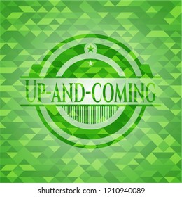 Up-and-coming green emblem with mosaic ecological style background